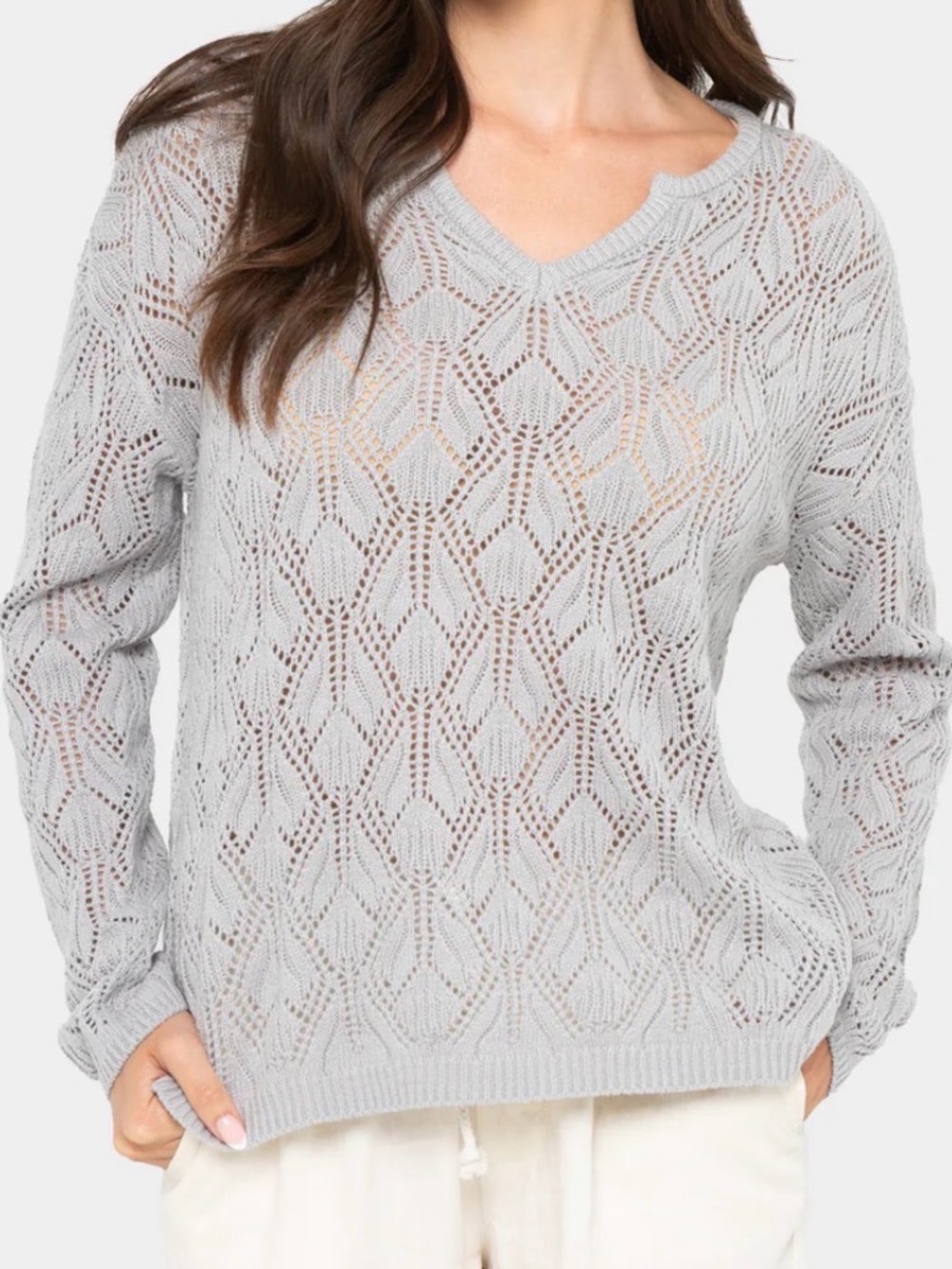NWTPeace Love World Boheme Open-Stitch Novelty Sweater Cool Grey size 2X